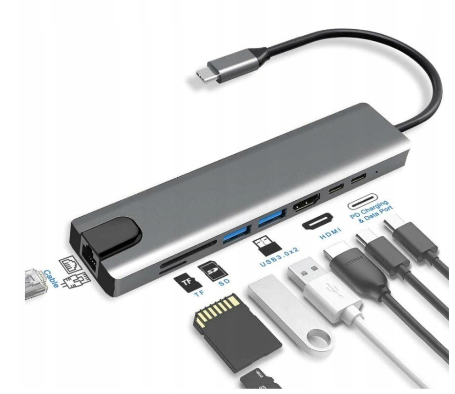 Dokovací Stanice Hub Usb-c Hdmi 4K Lan Usb Pd Sd