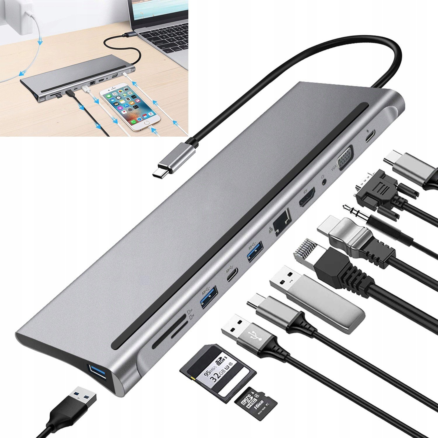 Dokovací stanice 11v1 Usb-c Hdmi MacBook M1 Adapter