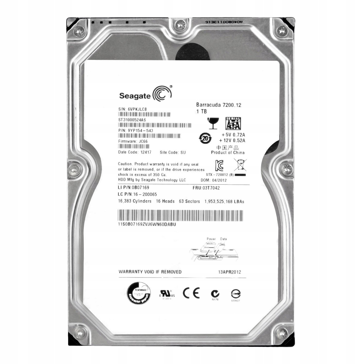 Lenovo 03T7042 1TB 7.2k Sata III 3.5' ST31000524AS