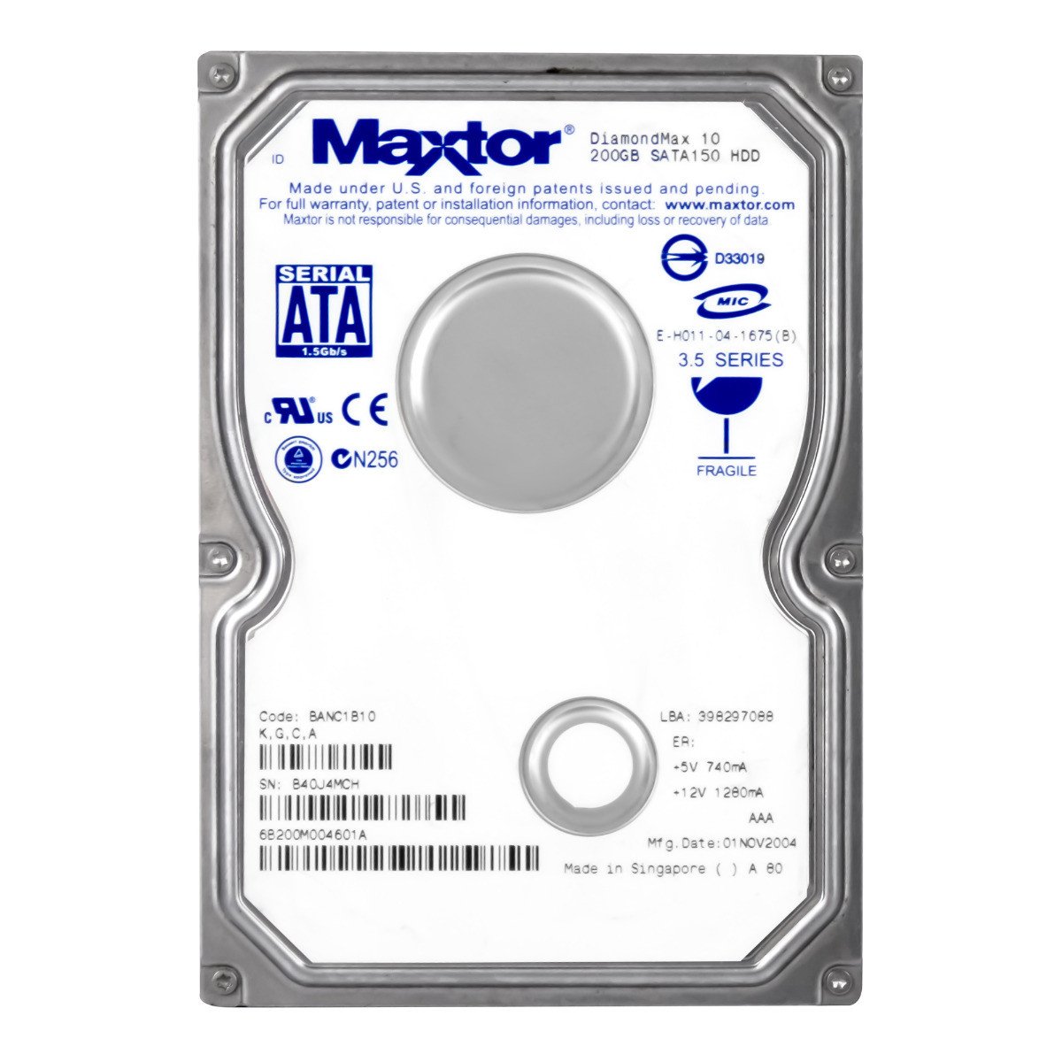 Maxtor DiamondMax 10 200GB 7.2K Sata 3.5'' 6B200M0