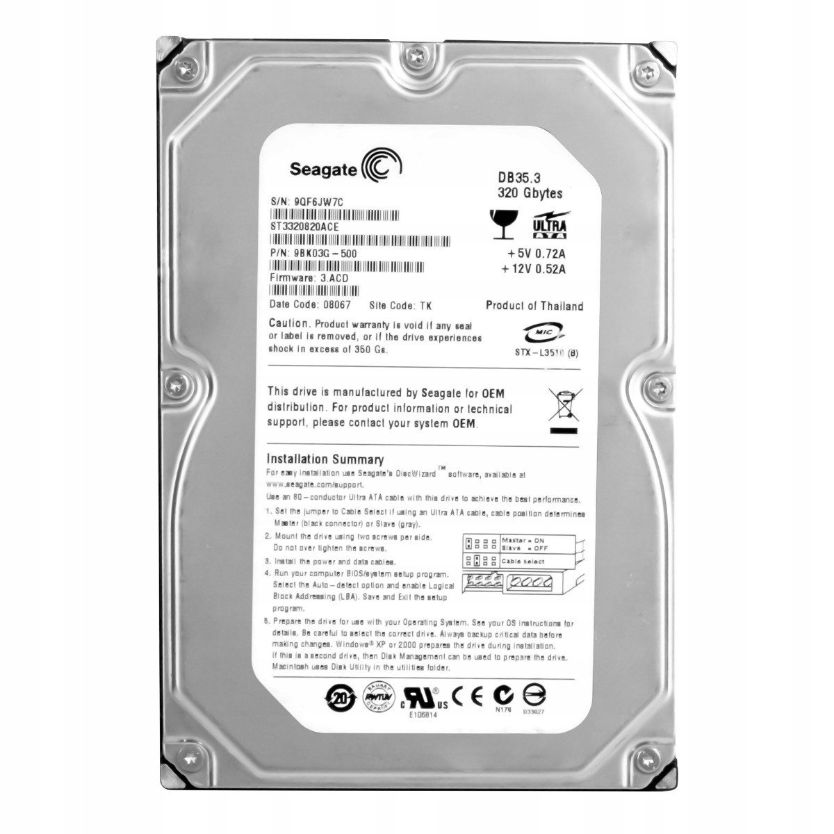 Seagate DB35.3 320GB 7,2K Ata 3,5'' ST3320820ACE