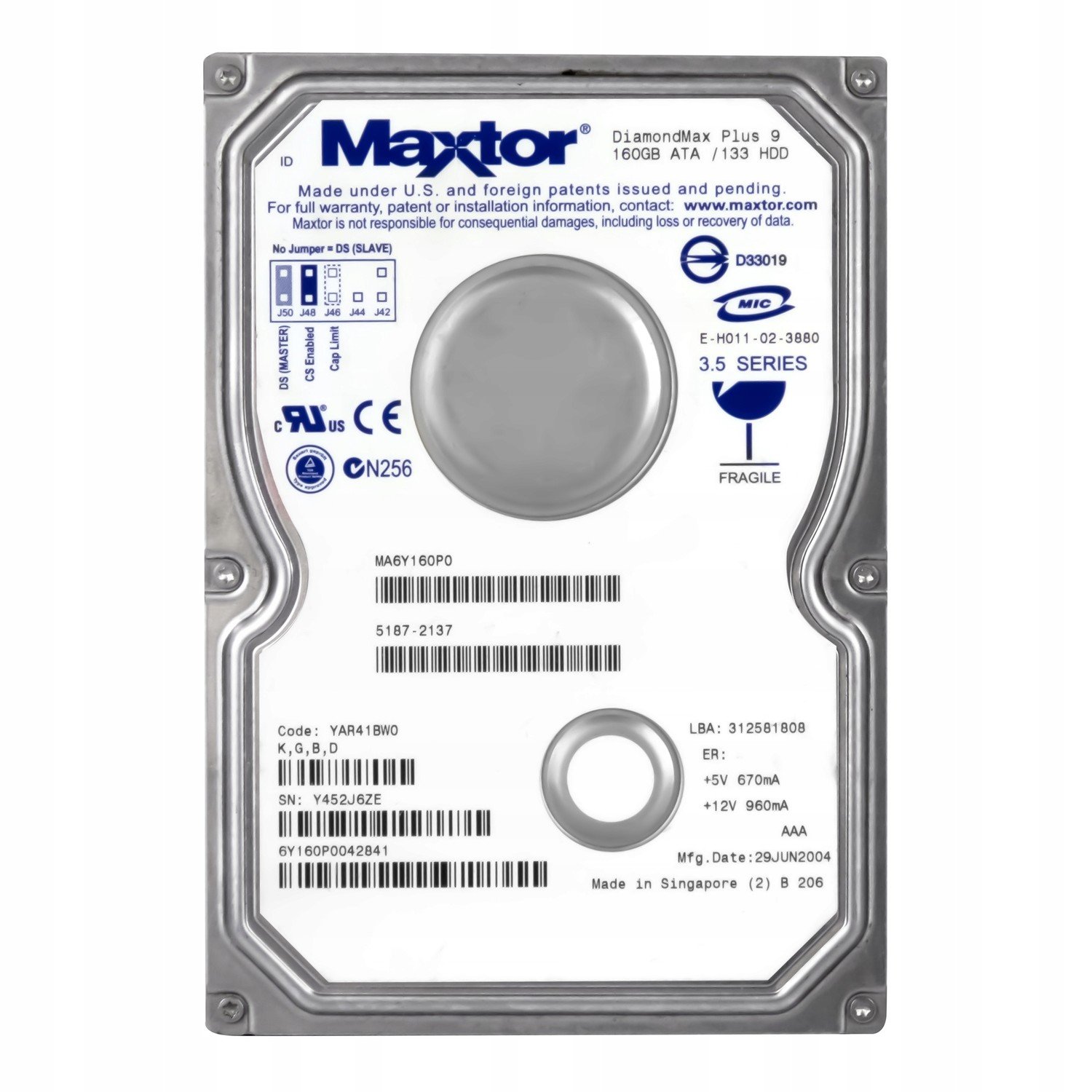 Maxtor DiamondMax 160GB 7.2K 8MB Ata 3.5'' 6Y160P0