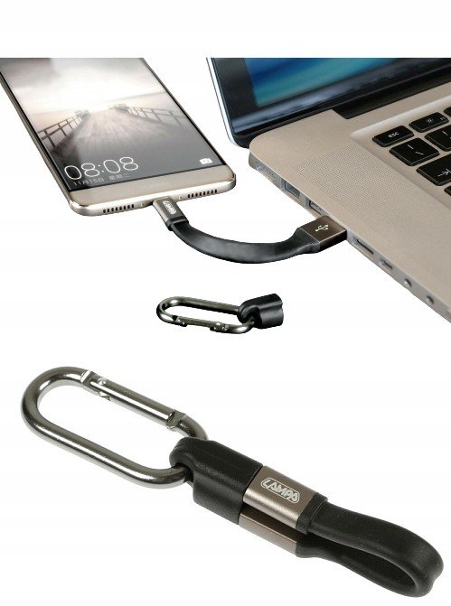 Karabina klíčenka z Usb na Usb Typ-C kabel 10cm