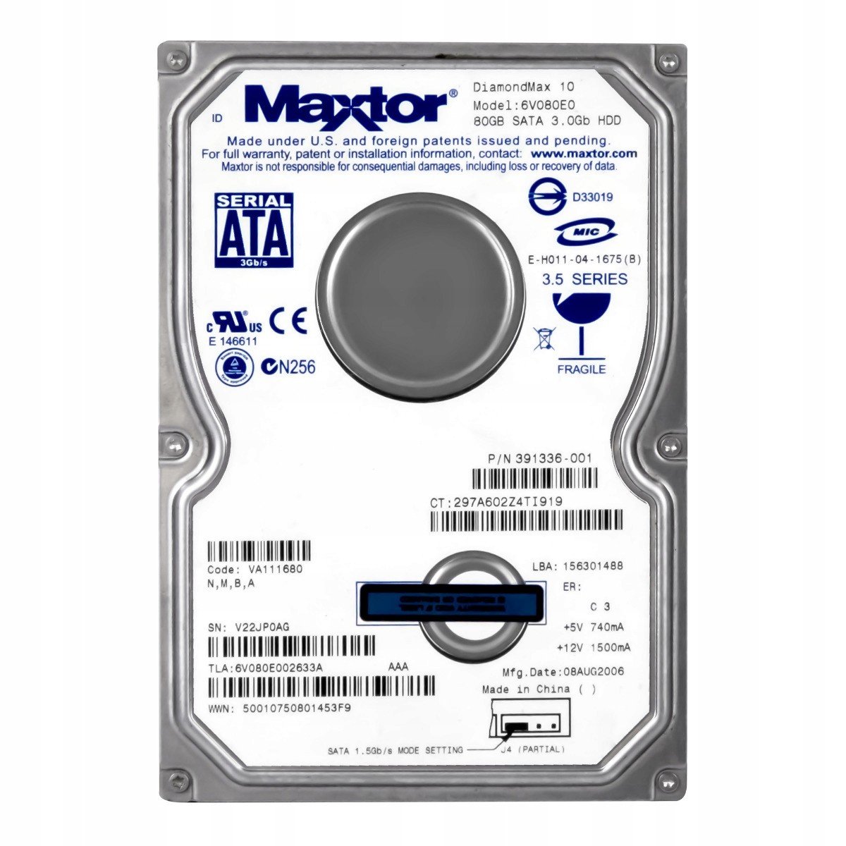Maxtor DiamondMax 80GB 7.2K Sata II 3.5'' 6V080E0