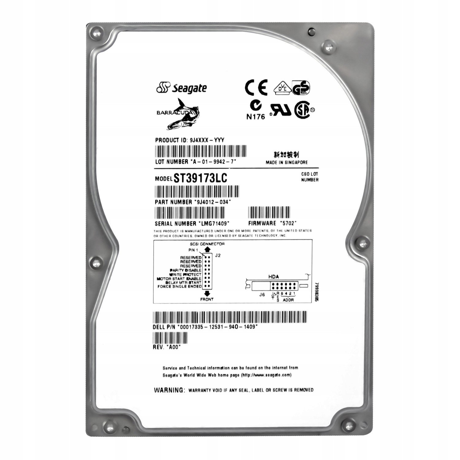 Dell 00017335 9,1 Gb 7,2 kB Scsi Ultra2 3,5 ST39173LC