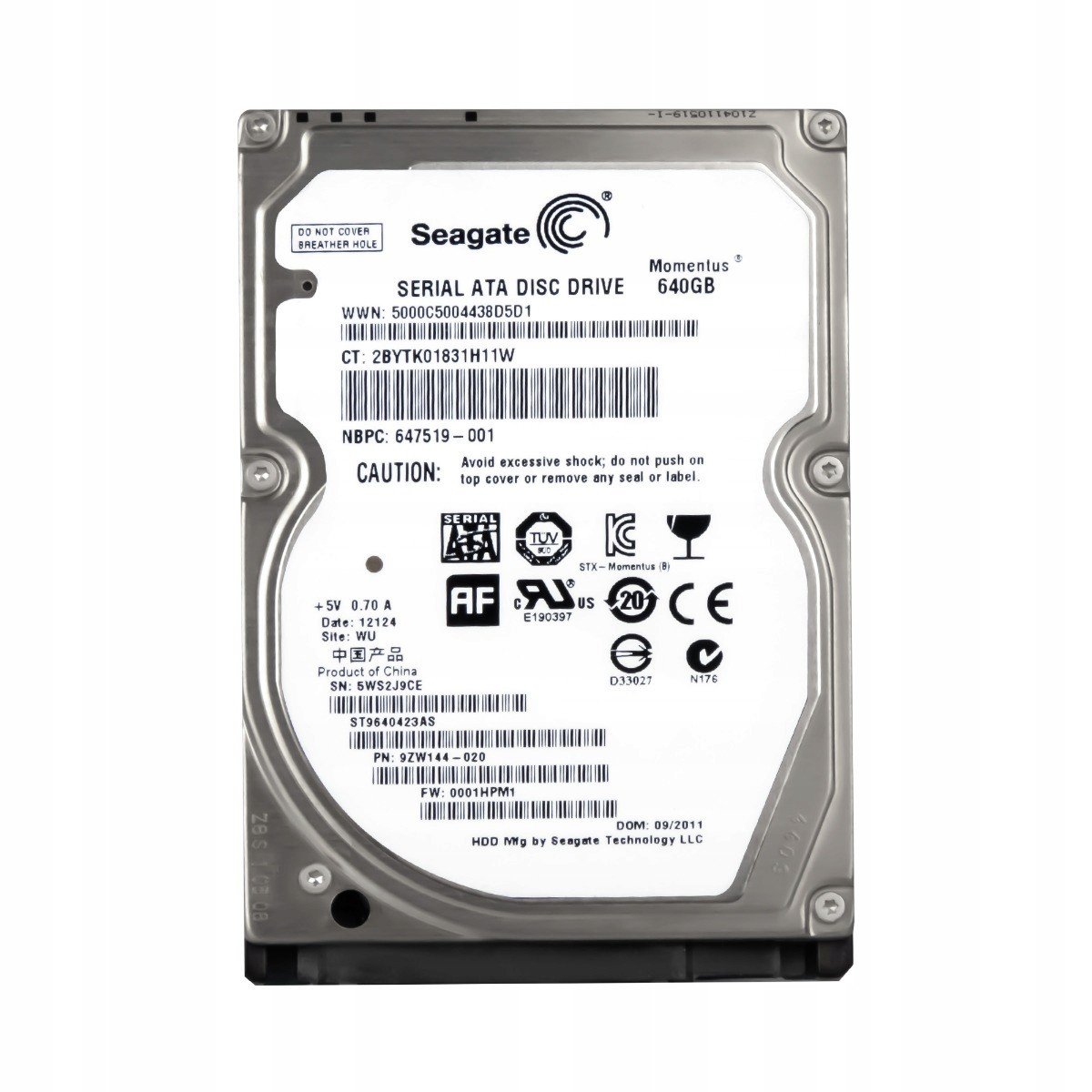 Seagate 640GB 5.4K 16MB Sata II 2.5'' ST9640423AS
