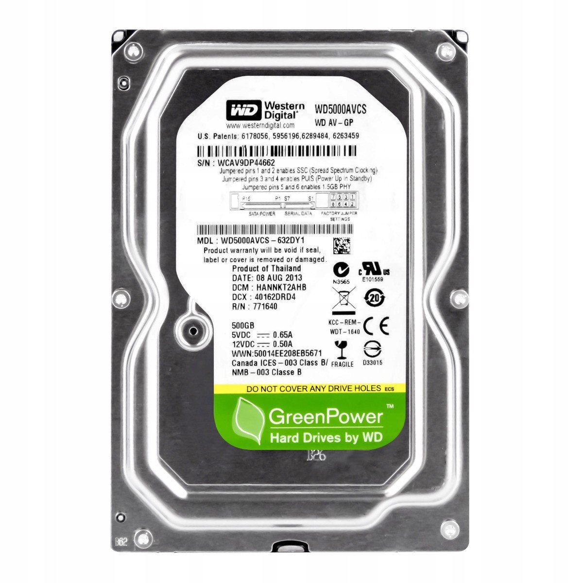Wd Av-gp 500GB 5.4K 16MB Sata II 3.5'' WD5000AVCS