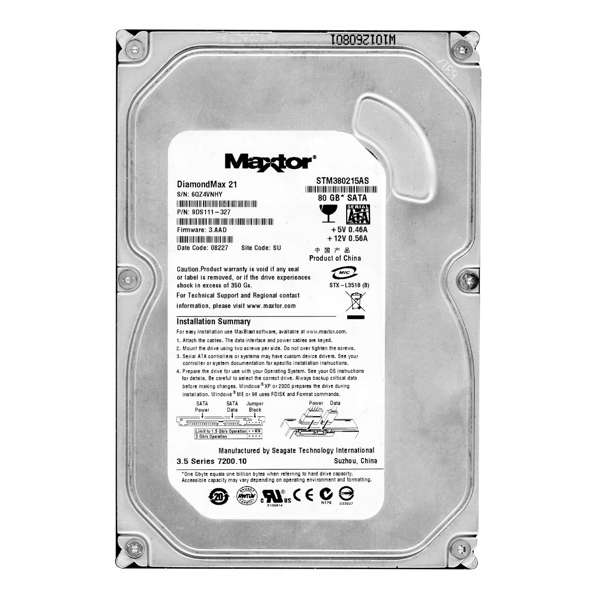 Maxtor 80GB 7.2K 2MB Sata II 3.5'' STM380215AS