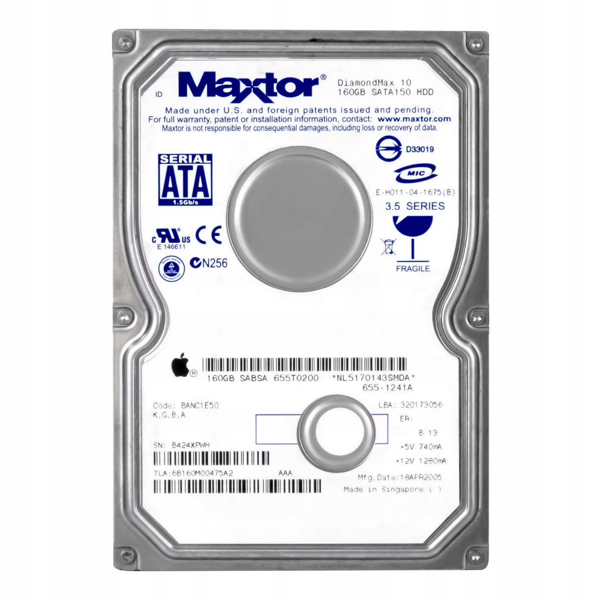 Maxtor DiamondMax 10 160GB 7.2K Sata 3.5'' 6B160M0