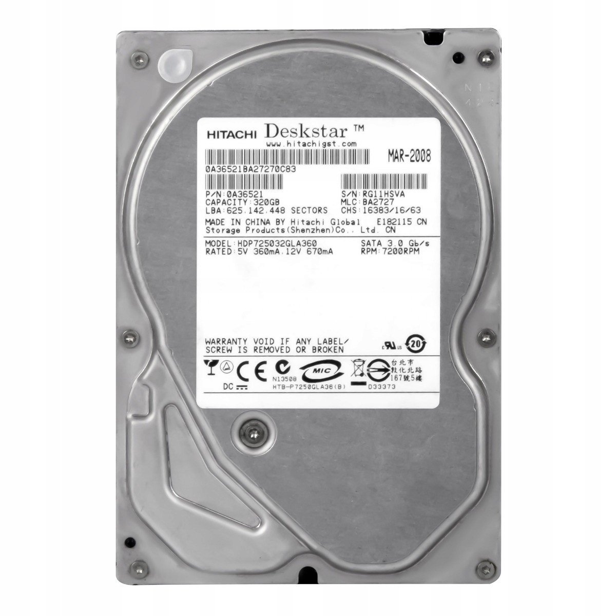 320GB 7.2K Sata II 3.5'' HDP725032GLA360