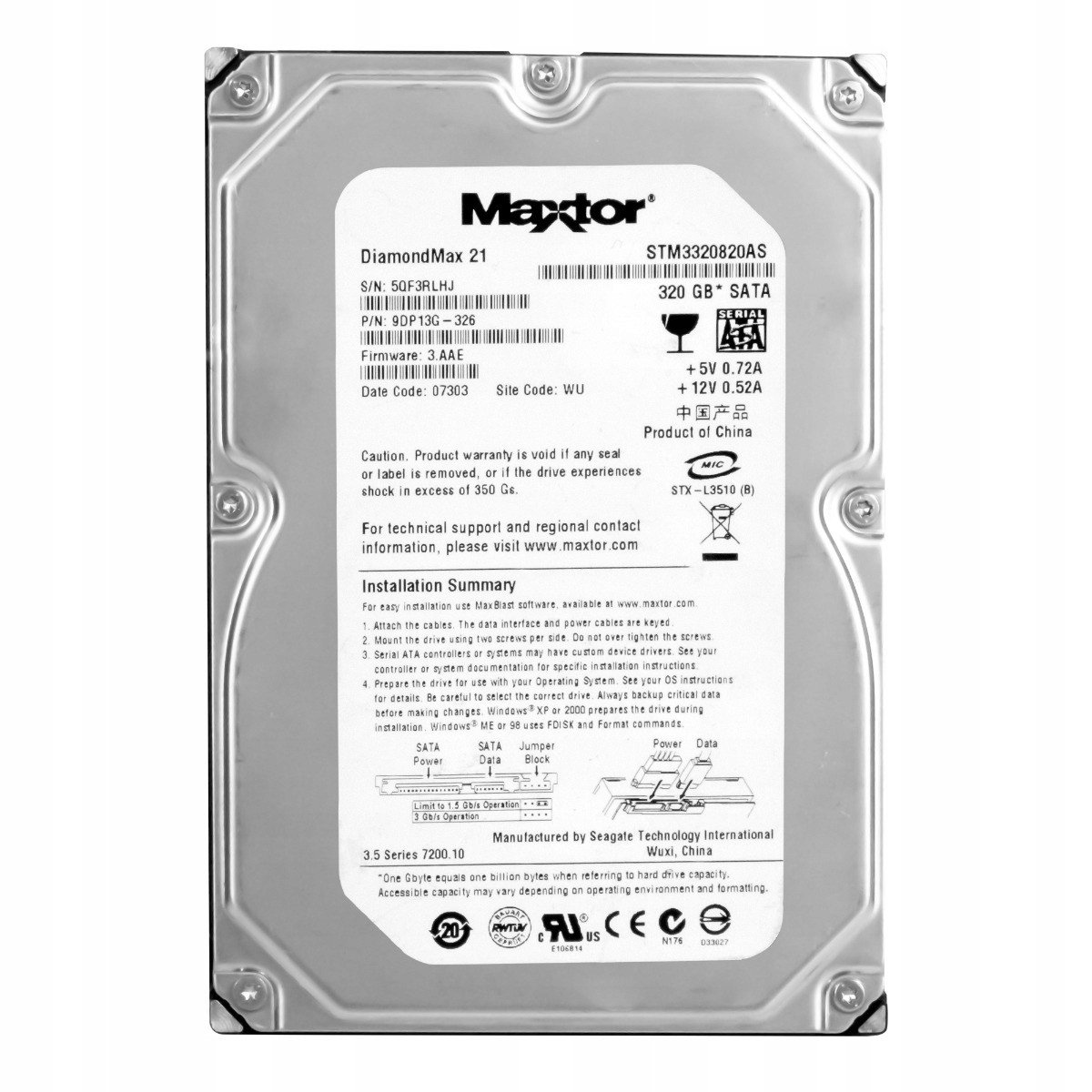 Maxtor 320GB 7.2K 8MB Sata II 3.5'' STM3320820AS