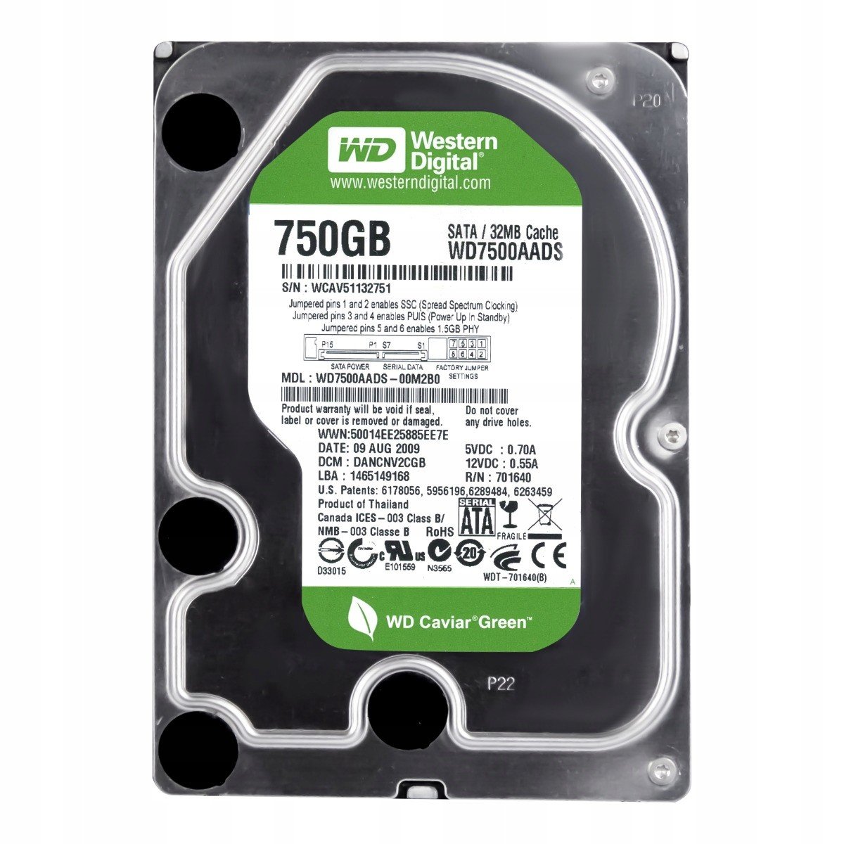Wd Green 750GB 5.4K 32MB Sata II 3.5'' WD7500AADS