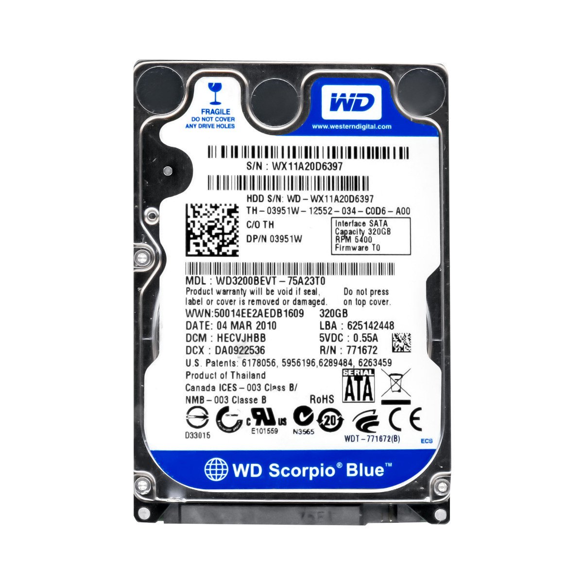 Dell 03951W 320GB 5,4K 8MB Sata II 2,5' WD3200BEVT