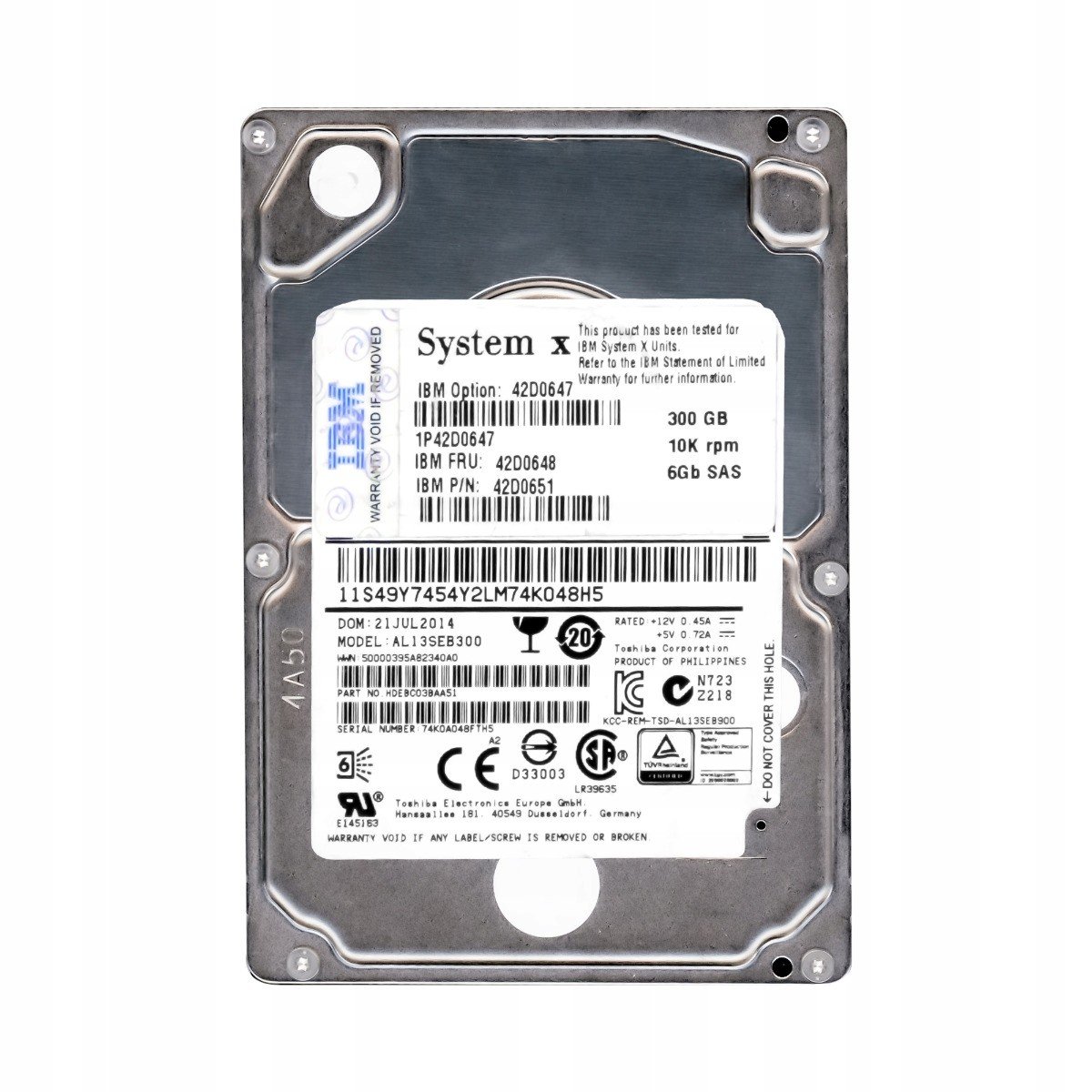 Ibm 42D0648 300GB 10K SAS-2 2.5 42D0651 AL13SEB300