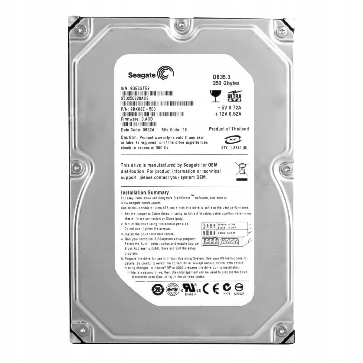 Seagate DB35.3 250GB 7,2K Ata 3,5'' ST3250820ACE