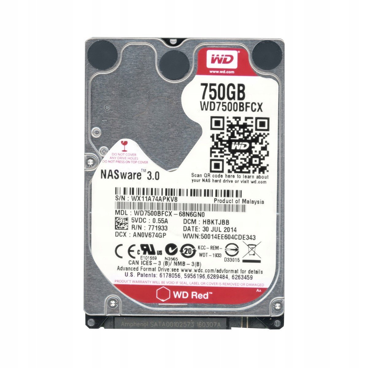 Wd Red 750GB 5.4K 16MB Sata III 2.5'' WD7500BFCX