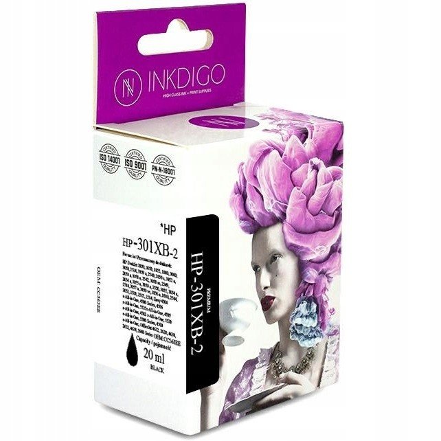 Inkoust Inkdigo (HP-301XB-2) černý 20ml náhradní Hp