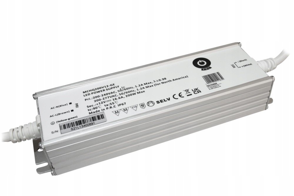 Napájecí zdroj 200W 12VDC 16,6A IP67 MCHQ200V12-GE Pos