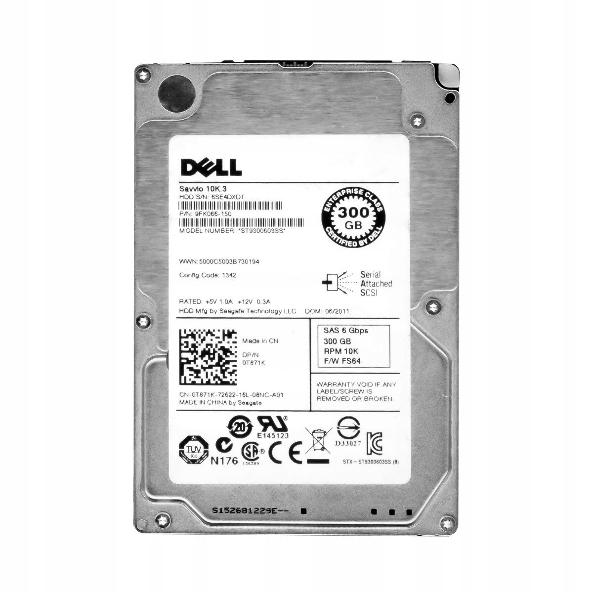 Dell 0T871K 300GB 10K 16MB SAS-2 2.5'' ST9300603SS