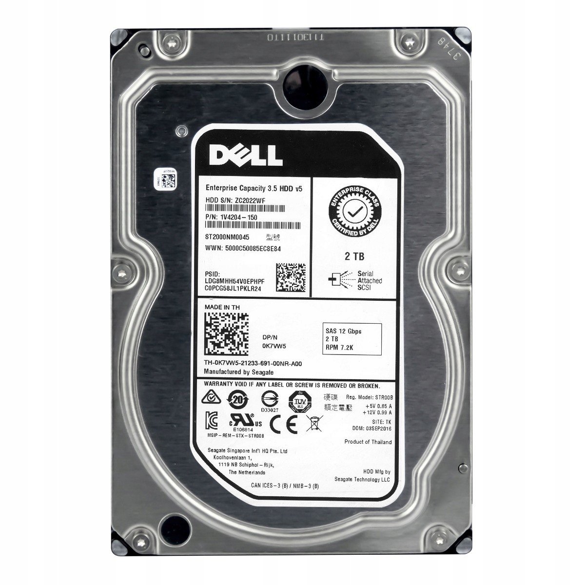 Dell 0K7VW5 2TB 7.2K 128MB SAS-3 3.5' ST2000NM0045