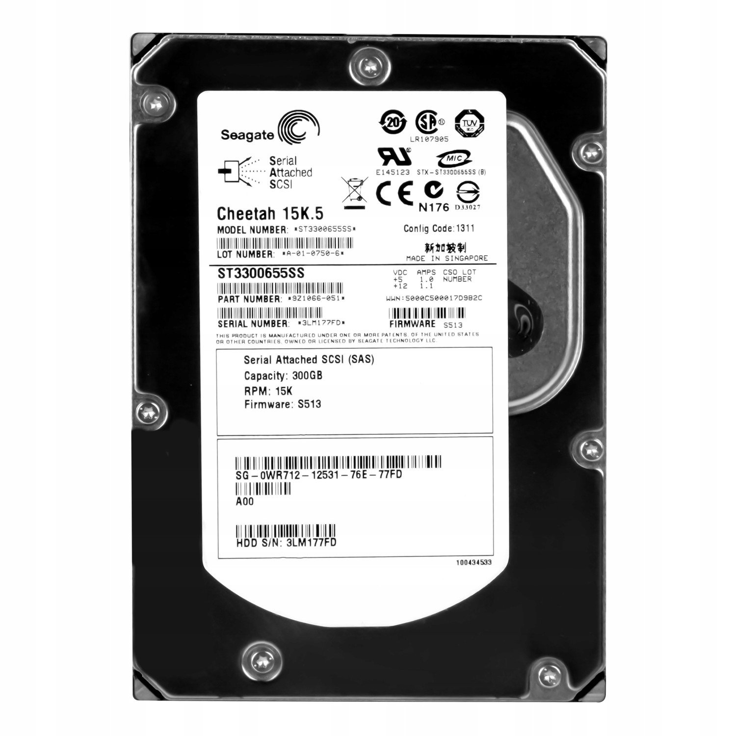 Dell 0WR712 300GB 15K 16MB Sas 3.5'' ST3300655SS