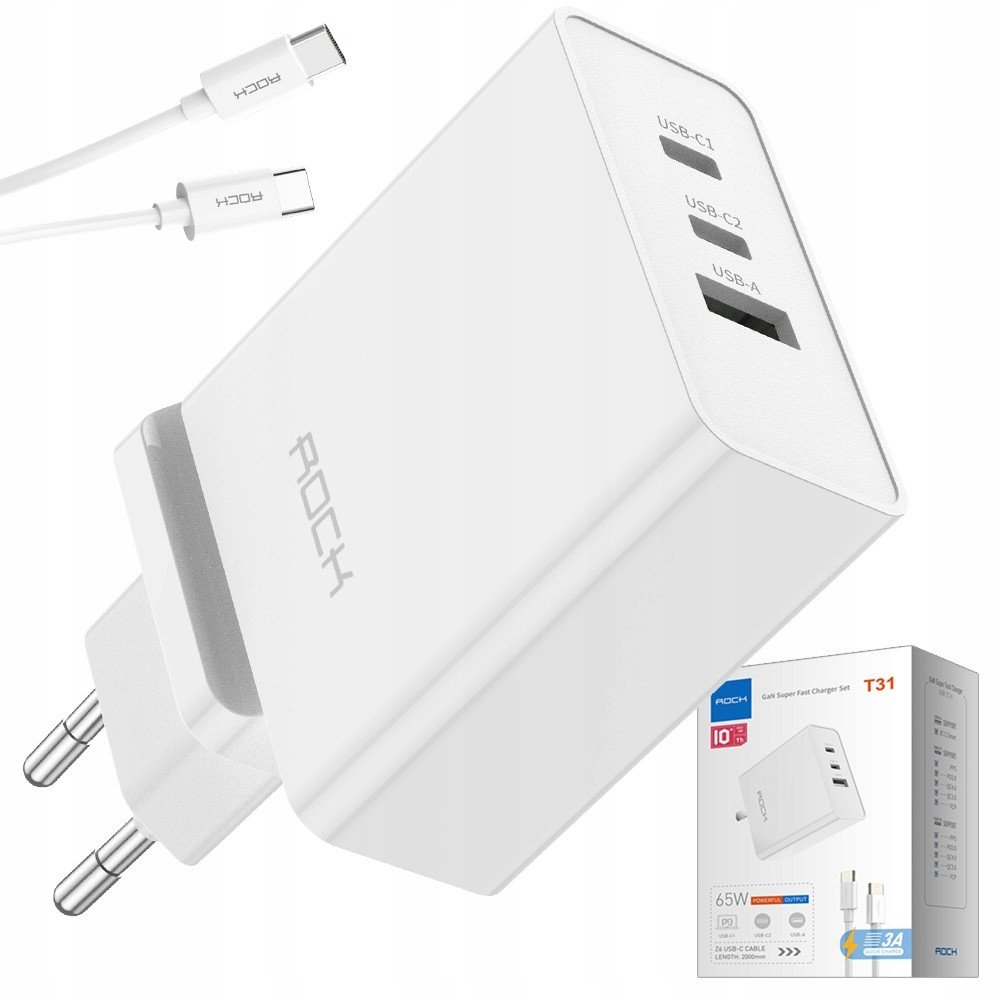 Rocková Síťová Nabíječka S Kabelem Usb-c Qc Pd Gan