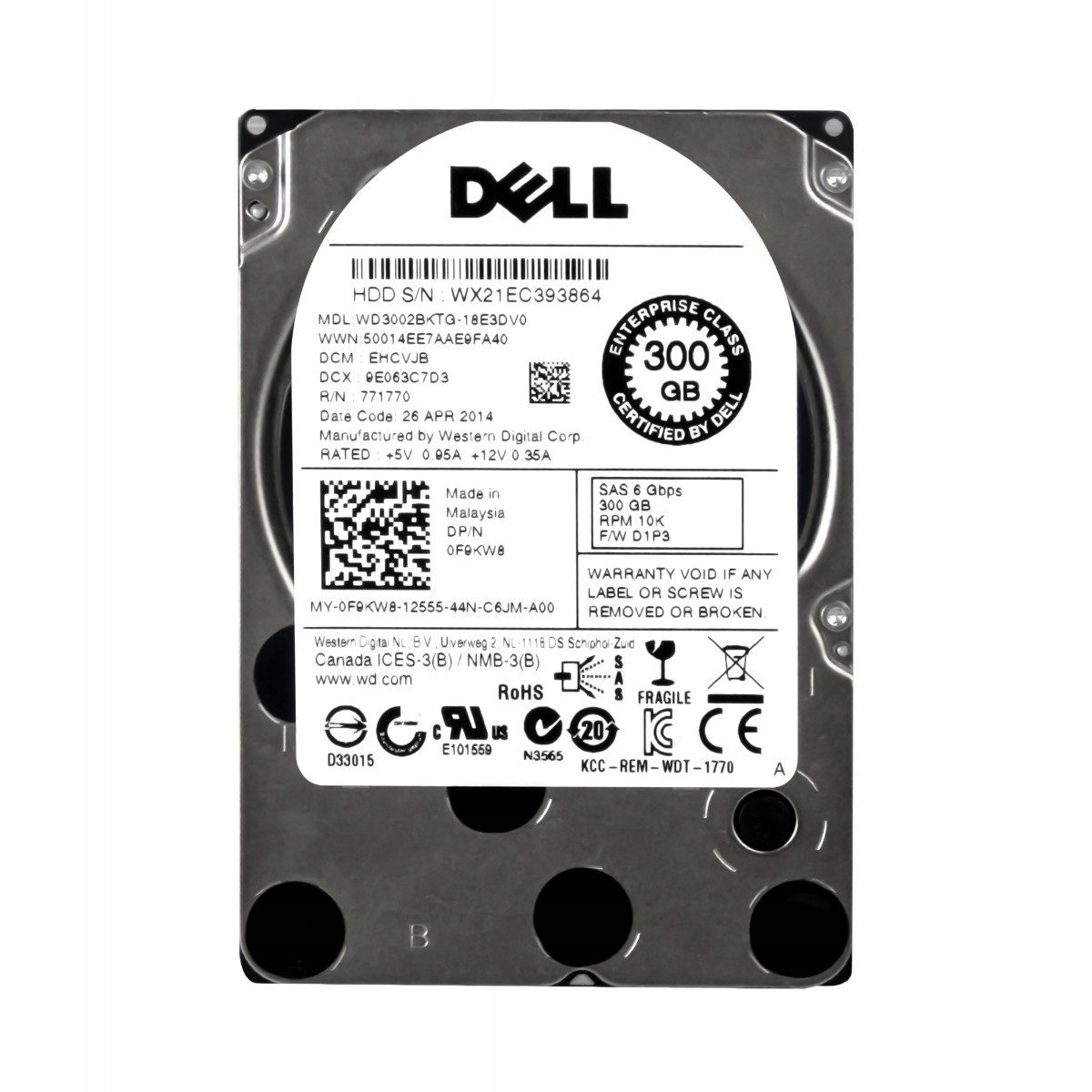 Dell 0F9KW8 300GB 10K 32MB SAS-2 2.5'' WD3002BKTG