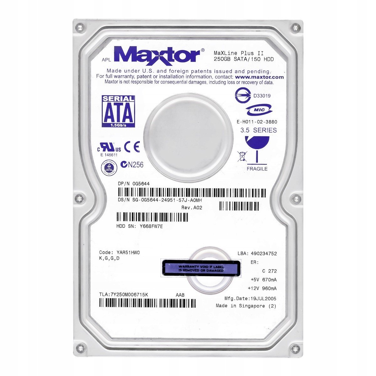 Maxtor MaXLine 250GB 7.2K 8MB Sata 3.5'' 7Y250M0