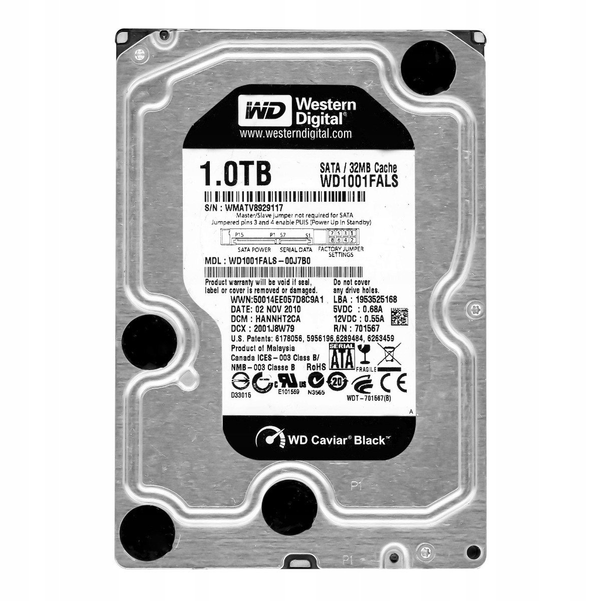 Wd Černá 1TB 7,2k 32 Mb Sata II 3,5 '' WD1001FALS
