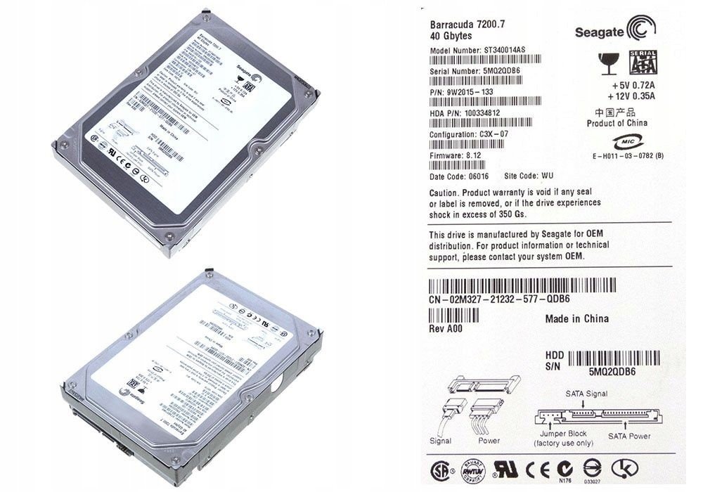 Dell 02M327 40GB Sata 7200RPM 3.5'' ST340014AS