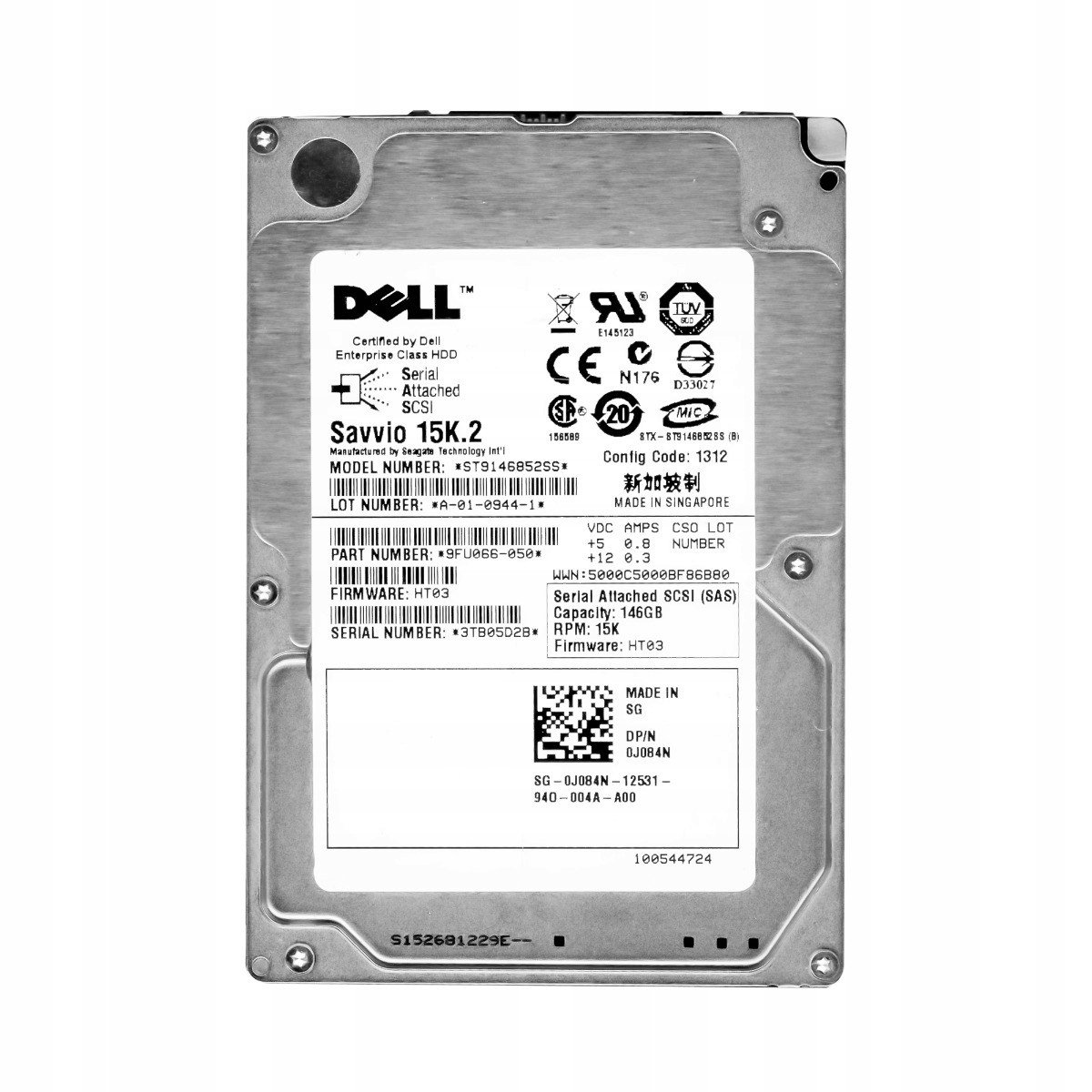 Dell 0J084N 146GB 15K Sas 6G 2.5'' ST9146852SS