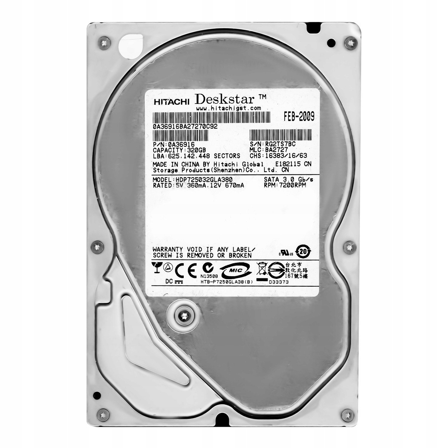 320GB 7.2k 8MB Sata II 3.5 HDP725032GLA380