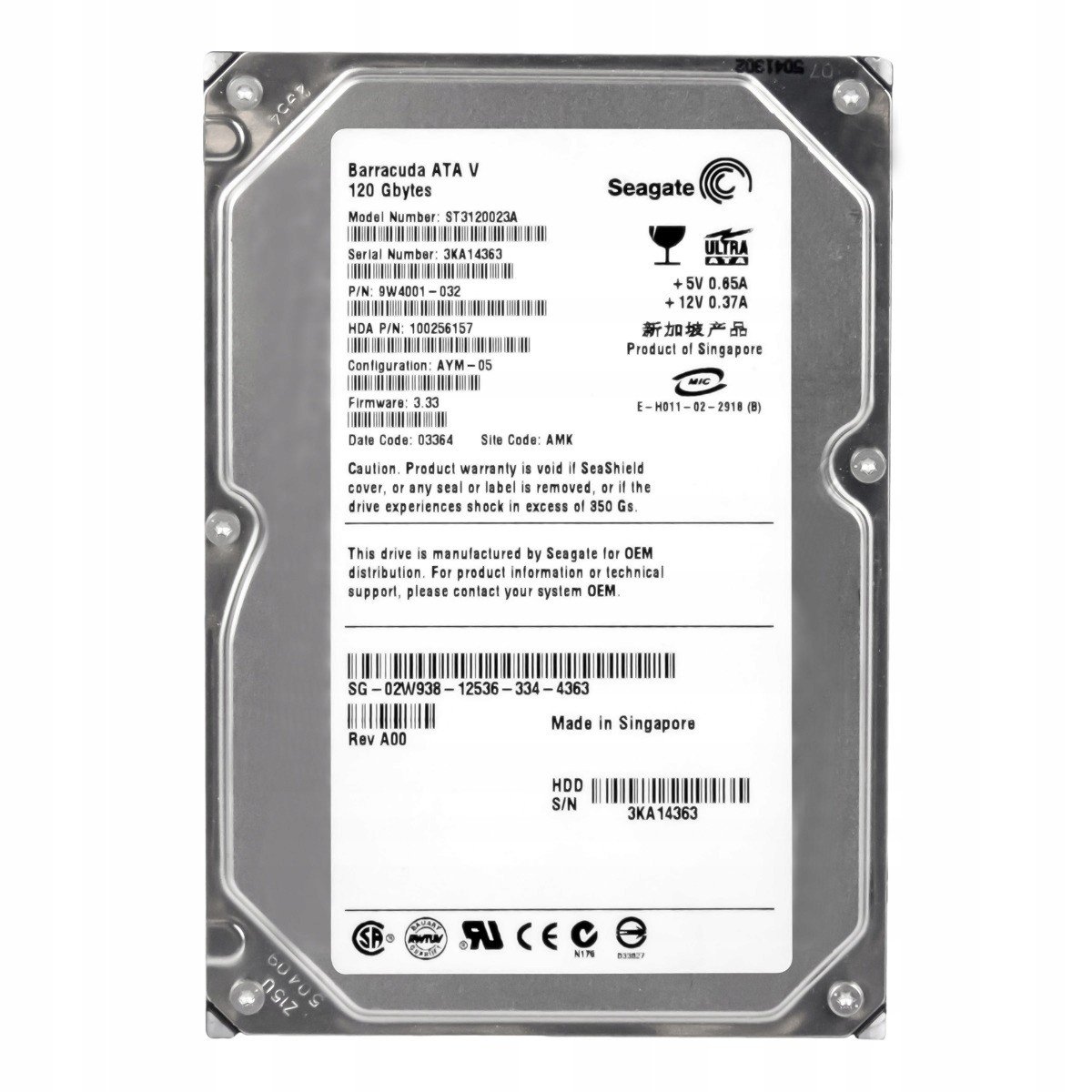 Dell 02W938 120GB 7.2K 2MB Ata 3.5'' ST3120023A