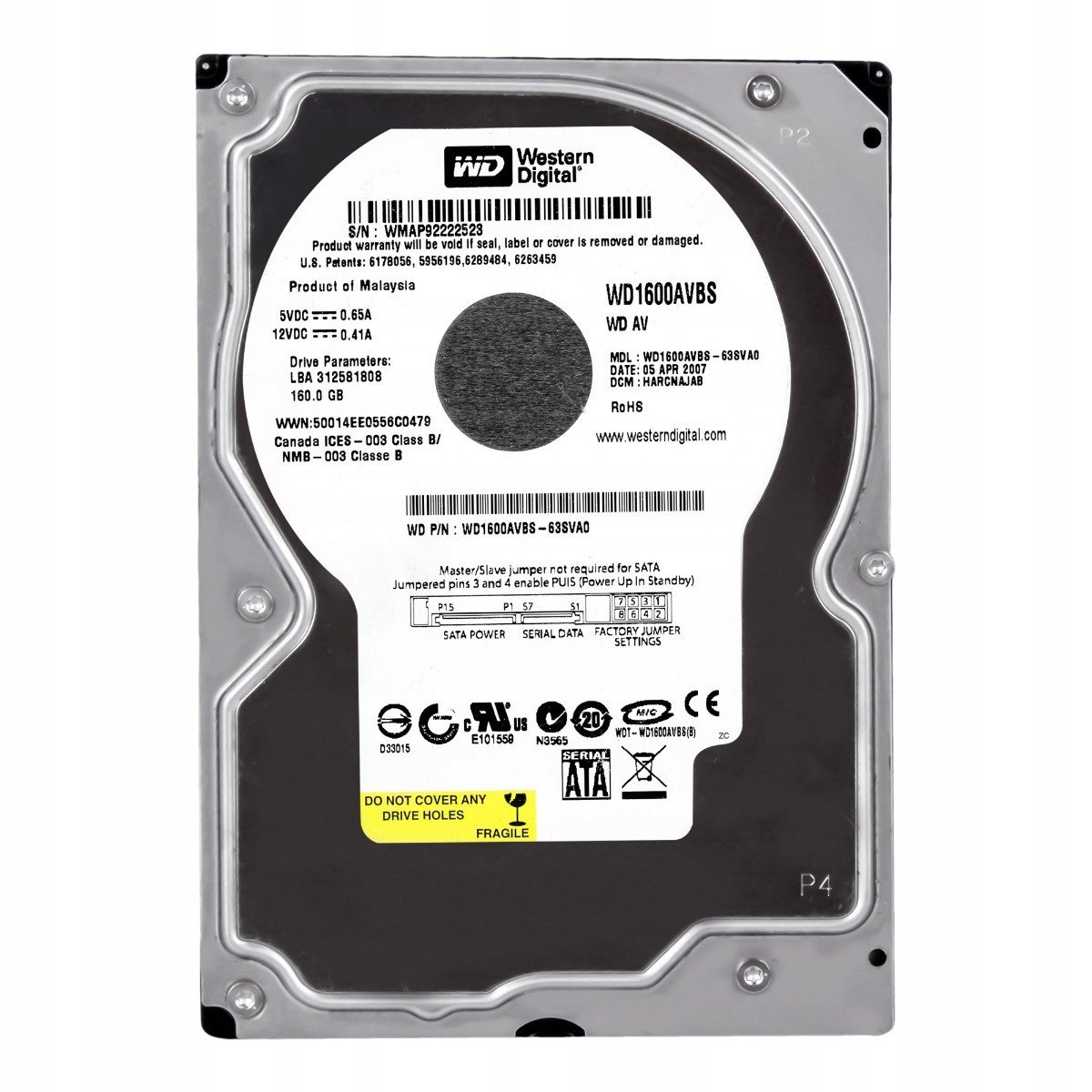 Wd Av 160 Gb 7,2 K 2 Mb Sata II 3,5 '' WD1600AVBS