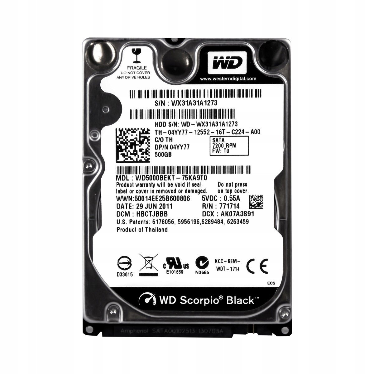 Dell 04YY77 500GB 7.2K Sata II 2.5'' WD5000BEKT