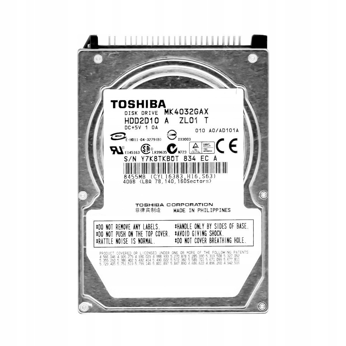 Toshiba 40GB 5,4K 8MB Ata 2,5'' MK4032GAX