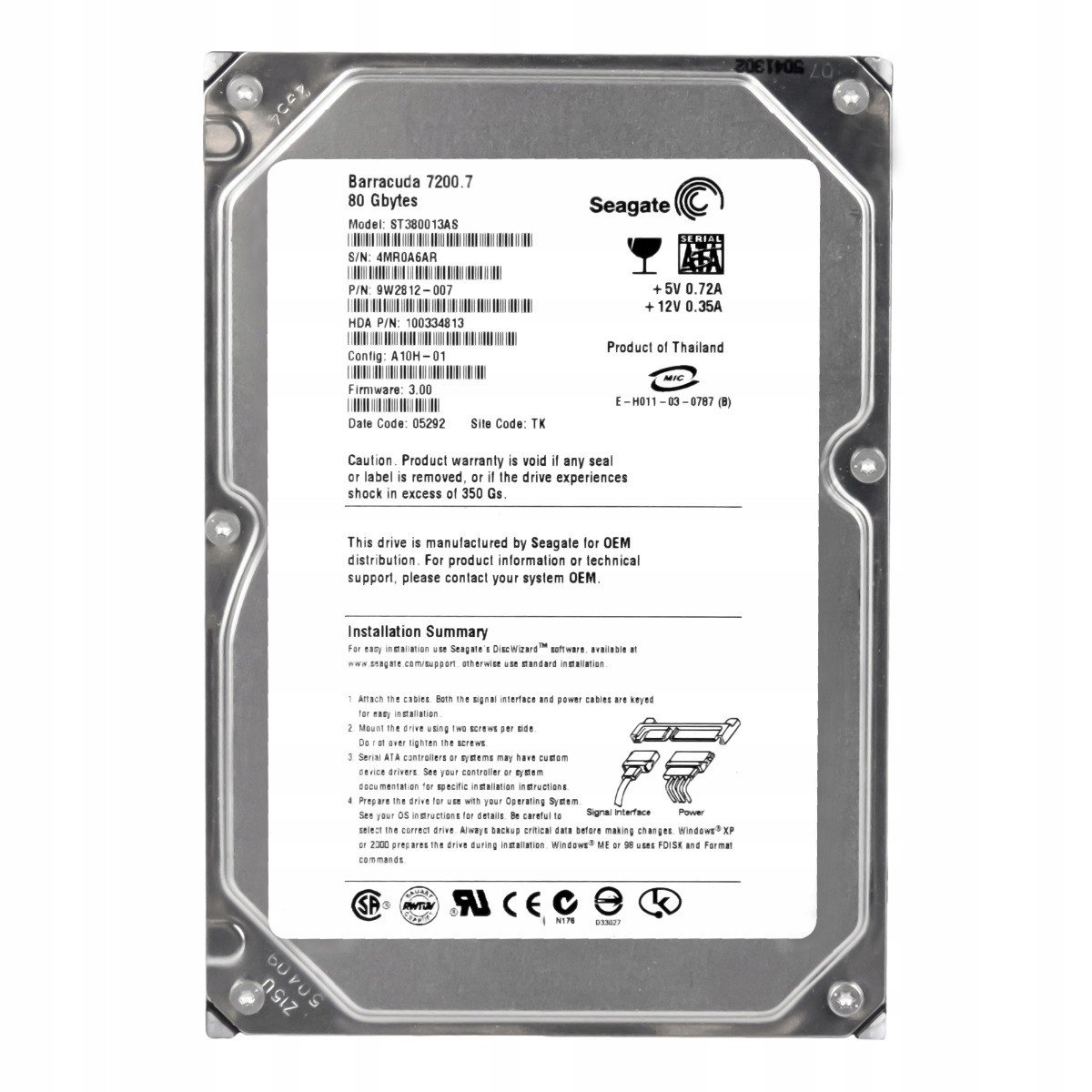 Seagate Barracuda 80GB 7.2K Sata 3.5'' ST380013AS