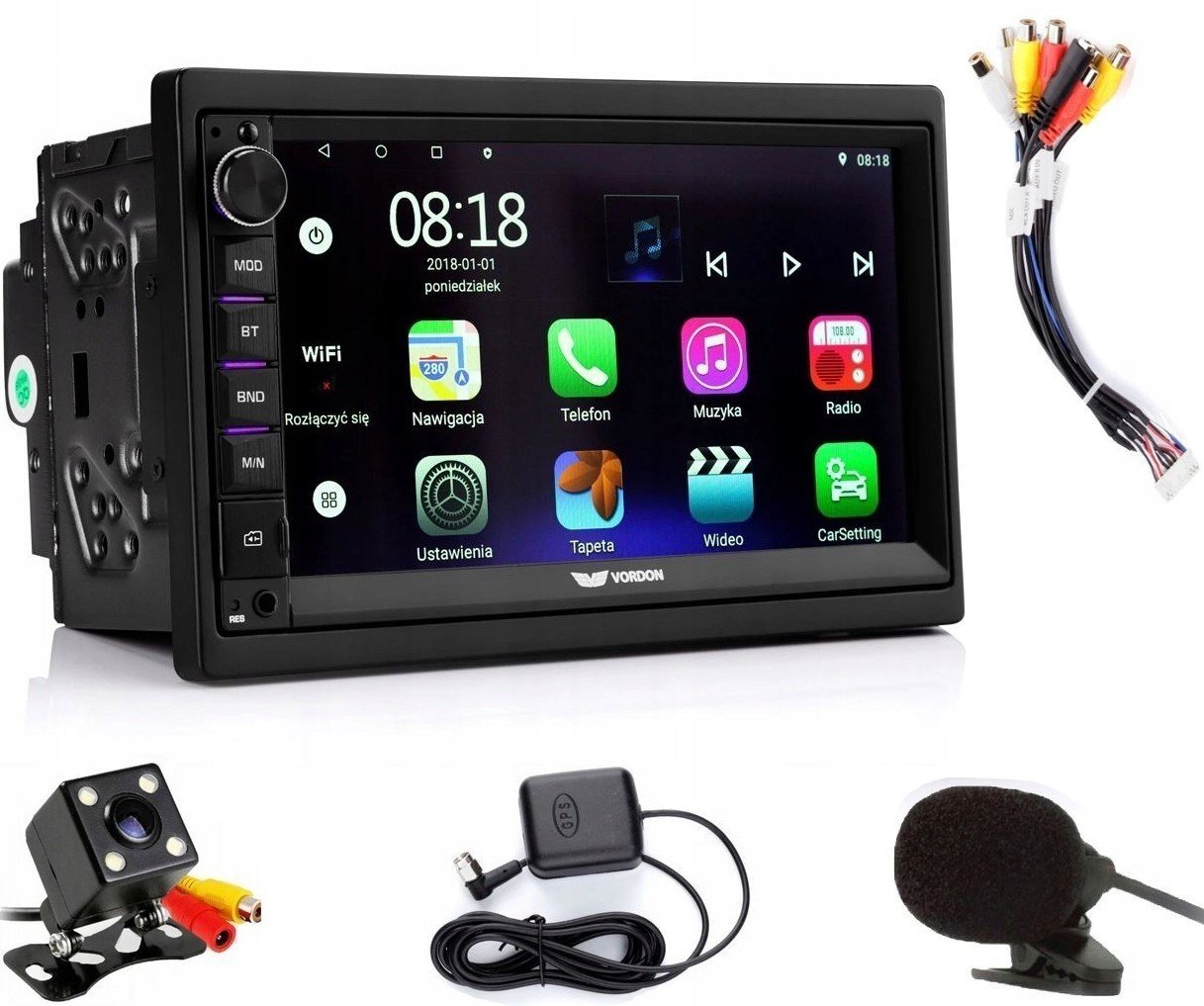 Radio 2DIN Ekran 7 Android Nav Gps Usb WiFi Kamera