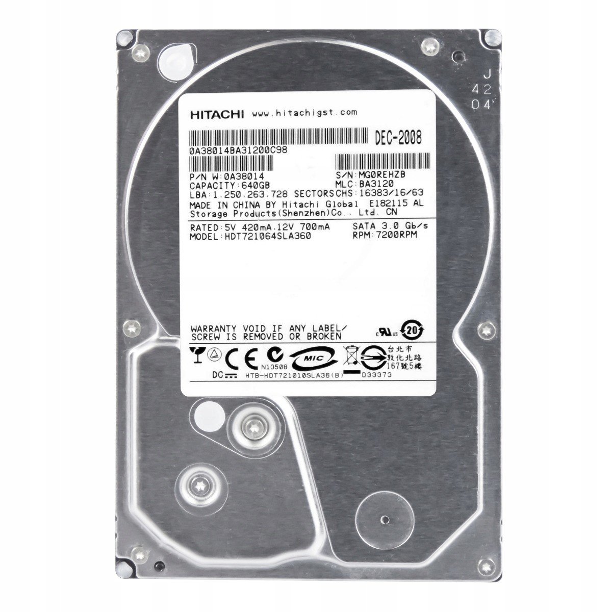 640GB 7.2K Sata II 3.5'' HDT721064SLA360