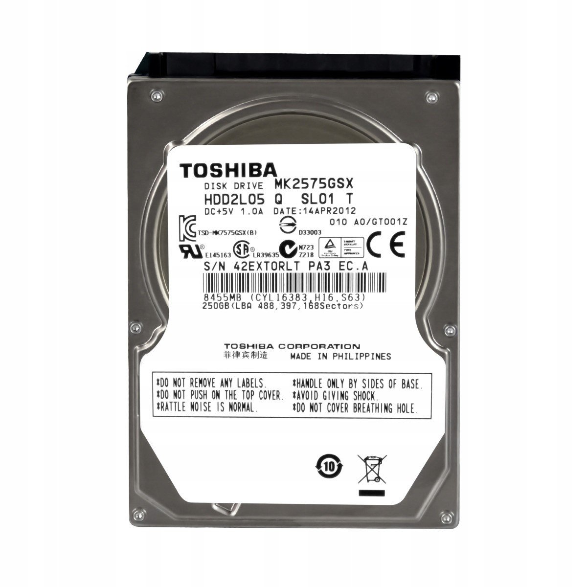 Toshiba 250GB 5,4K 8MB Sata II 2,5'' MK2575GSX