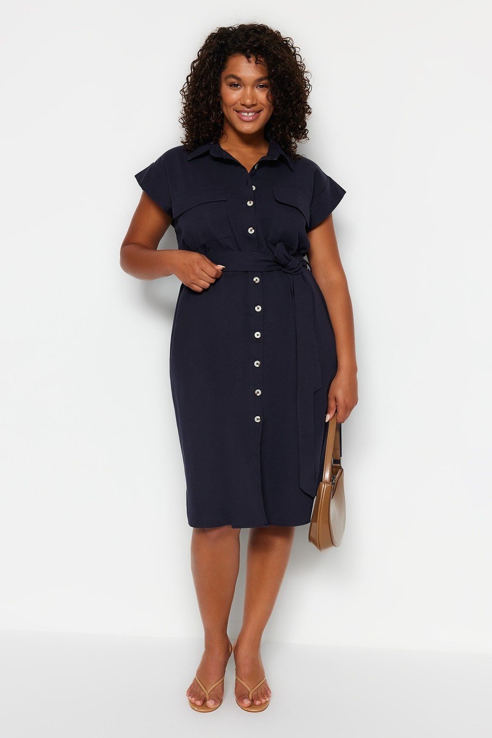 Trendyol Curve Plus Size Dress - Dark blue - Shirt dress