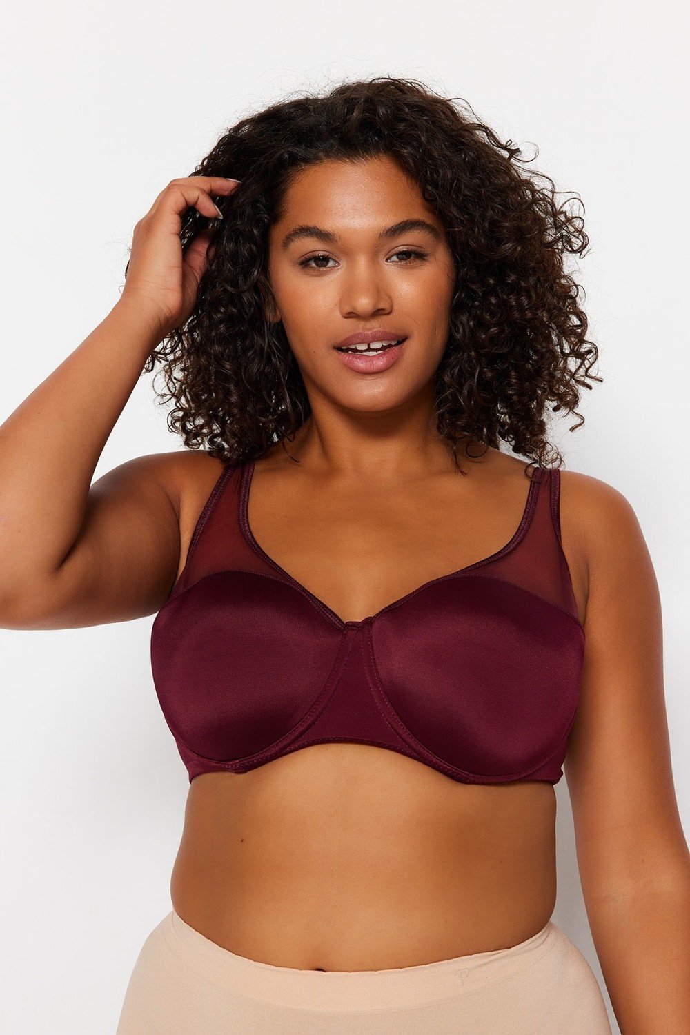 Trendyol Curve Plus Size Bra - Burgundy - Plain