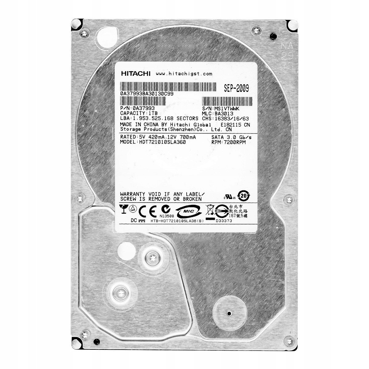 1TB 7.2k 16MB Sata II 3.5' HDT721010SLA360