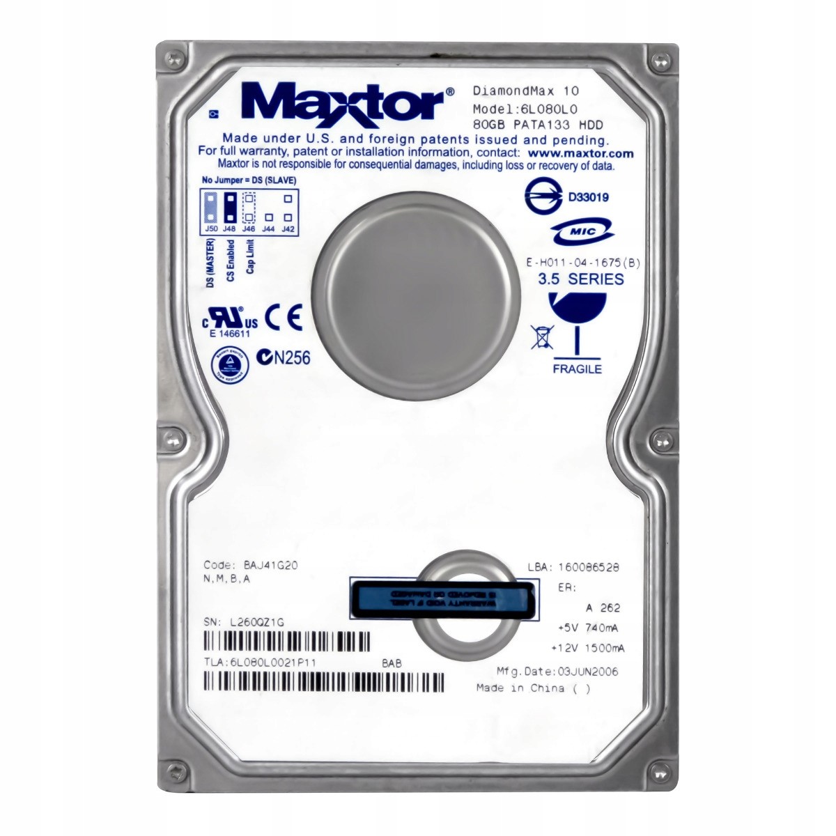 Maxtor DiamondMax 10 80GB 7.2K Ata 3.5'' 6L080L0
