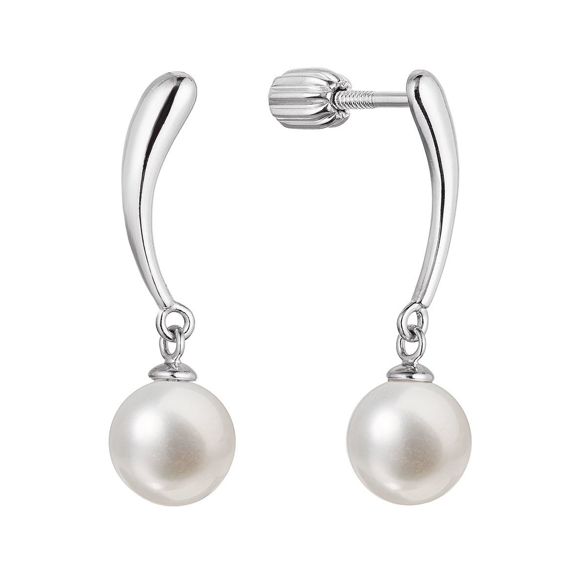 Evolution Group Stříbrné náušnice visací s kulatou říční perlou bílé 21095.1B