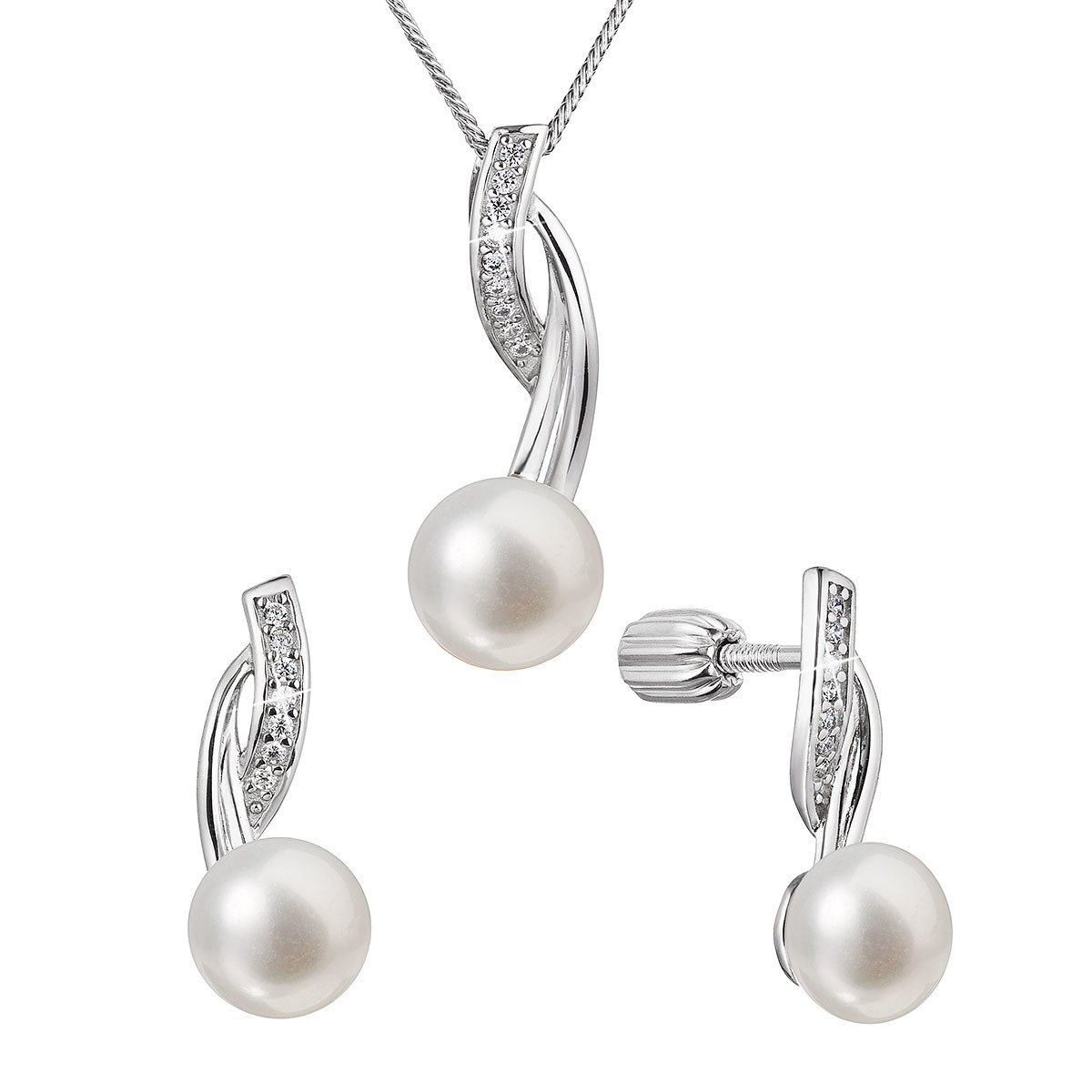 Evolution Group Perlová souprava s říční perlou a zirkony bilá 29048.1B