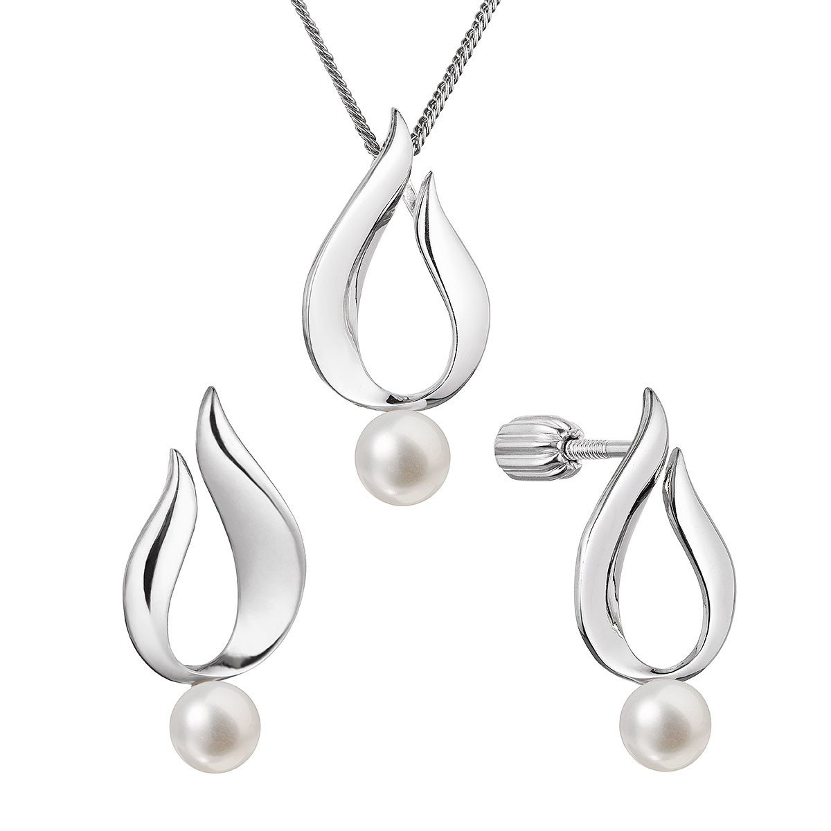 Evolution Group Perlová souprava plamínek s říční perlou bilá 29051.1B