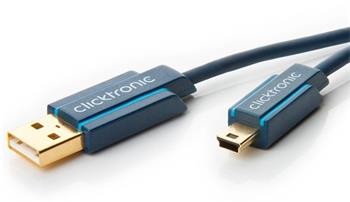 ClickTronic HQ OFC USB2.0 kabel, A-B mini, 5pinů, zlacené, 3m