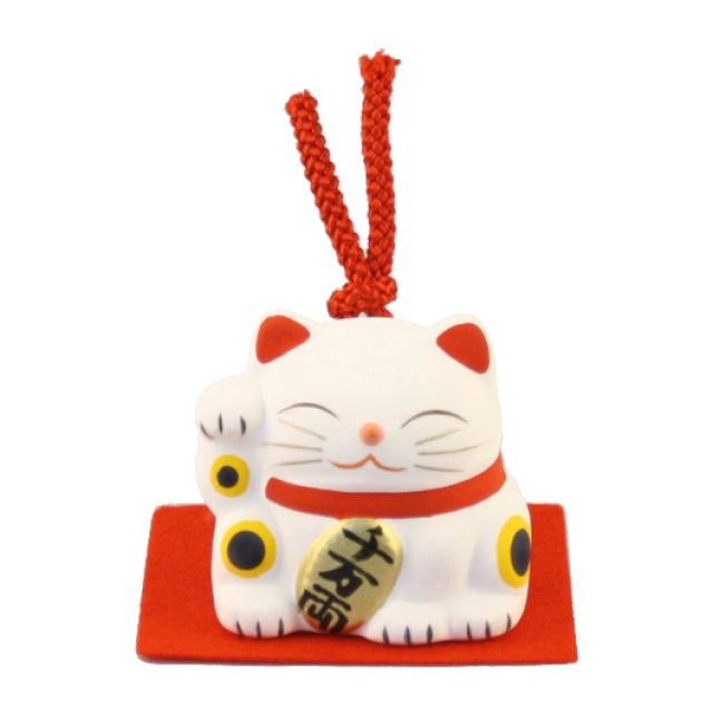 JPa Japonská kočka štěstí Maneki Neko White - zvonek 6cm