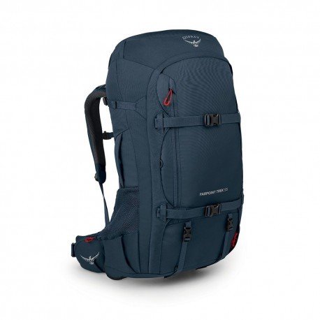 Osprey Farpoint Trek 55l expediční cestovní batoh s čelním vstupem a transportním obalem Muted space blue